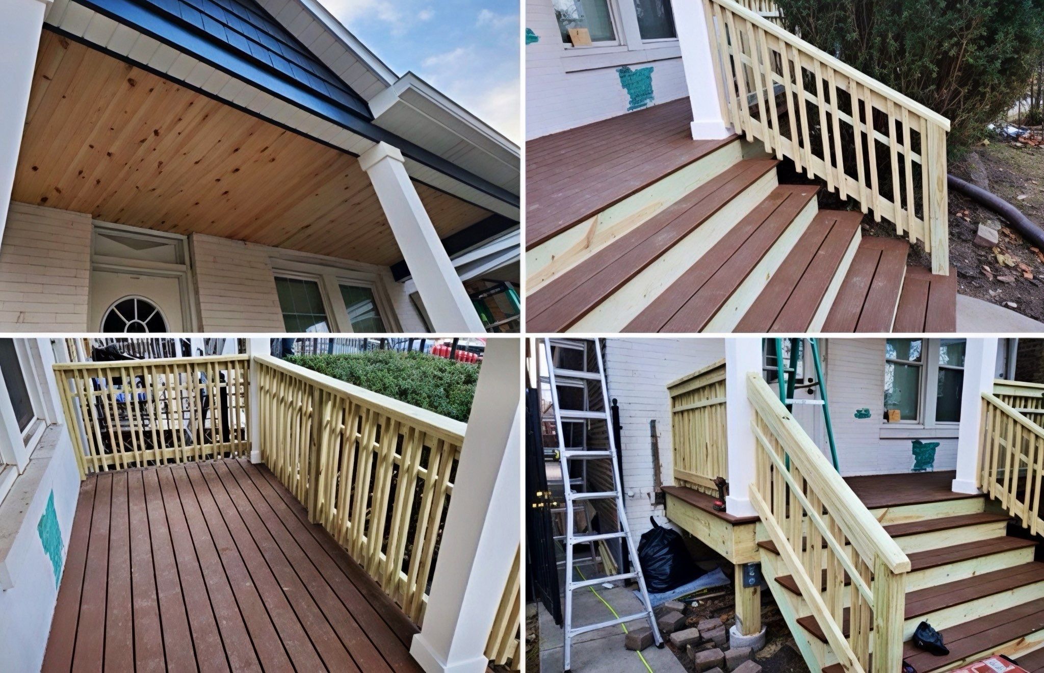 Before and after Trex Transcend Lineage composite deck build with cable railing in Hinsdale
