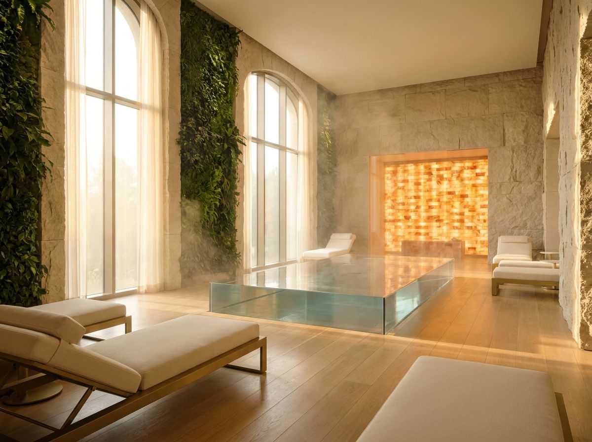 ÖND Life's Breath wellness sanctuary — serene luxury spa with warm pool and vertical gardens