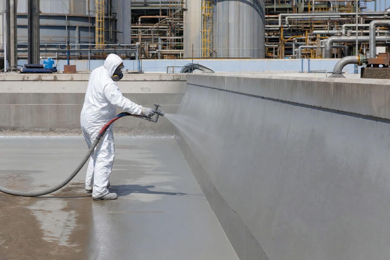Secondary containment polyurea coating in industrial setting
