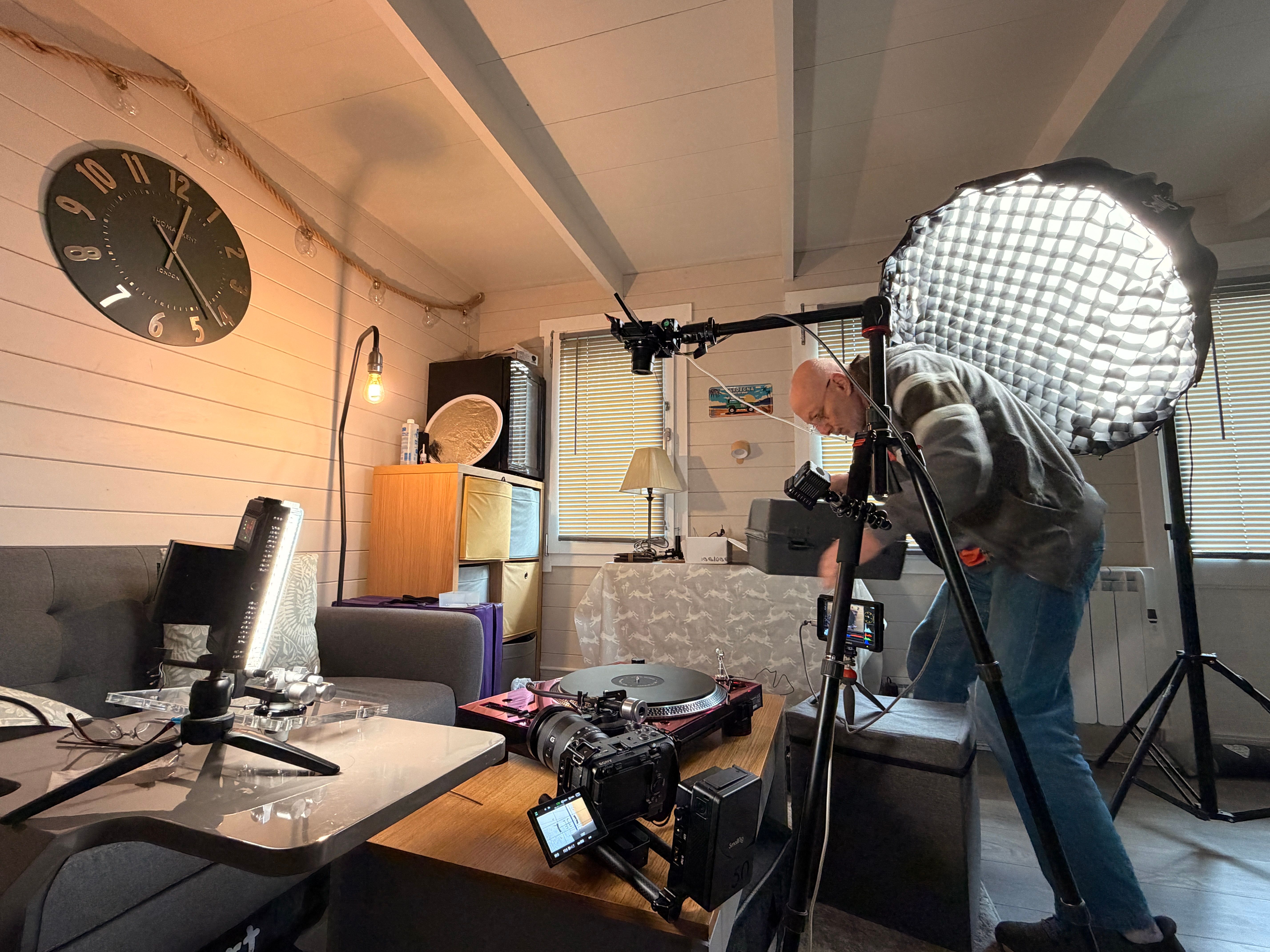 Behind the scenes — VIP setting up cameras and lighting for a professional video production shoot