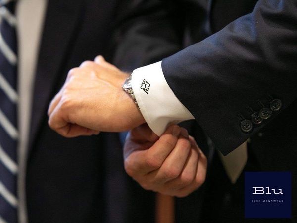 Monogrammed suit cuff — personalized bespoke menswear BLU Fine Menswear Houston TX