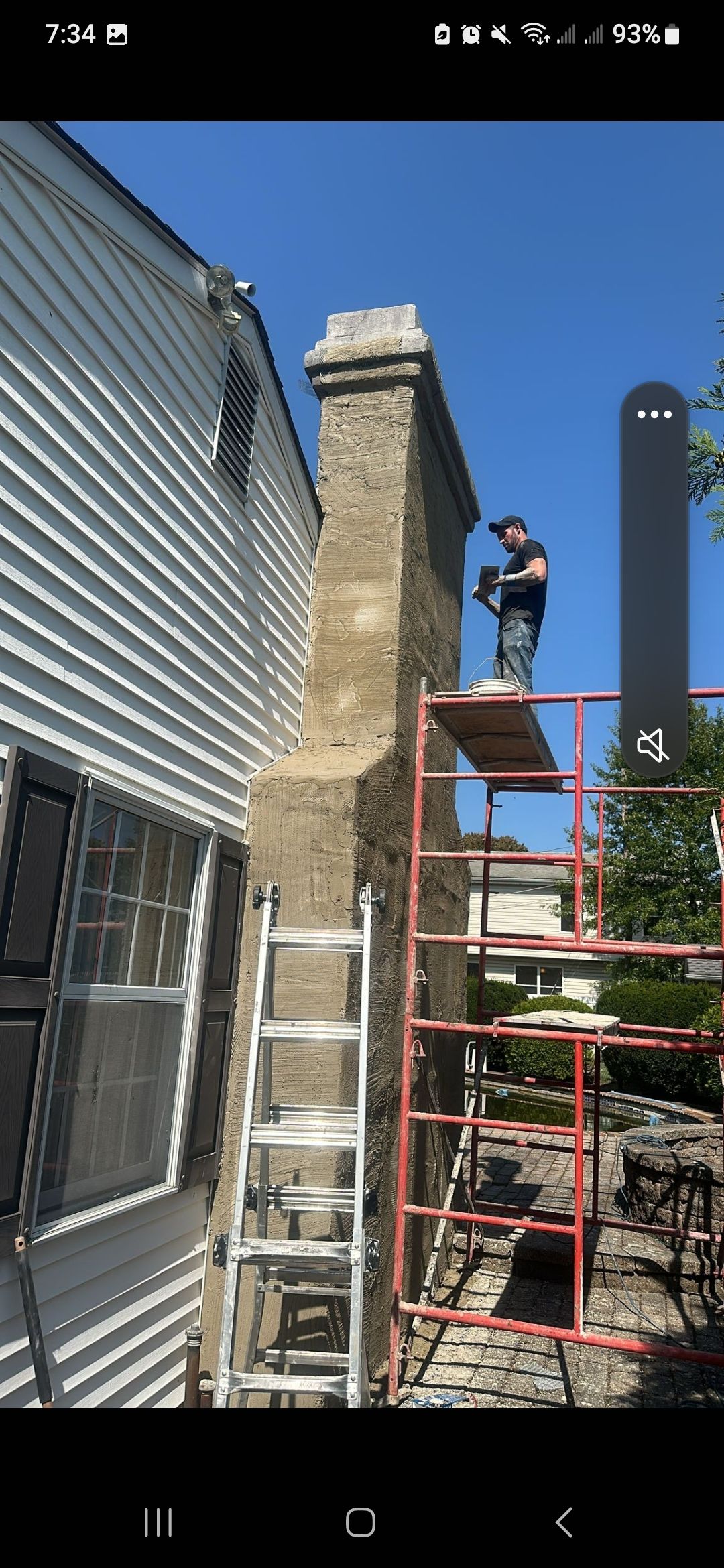Chimney repair work in progress