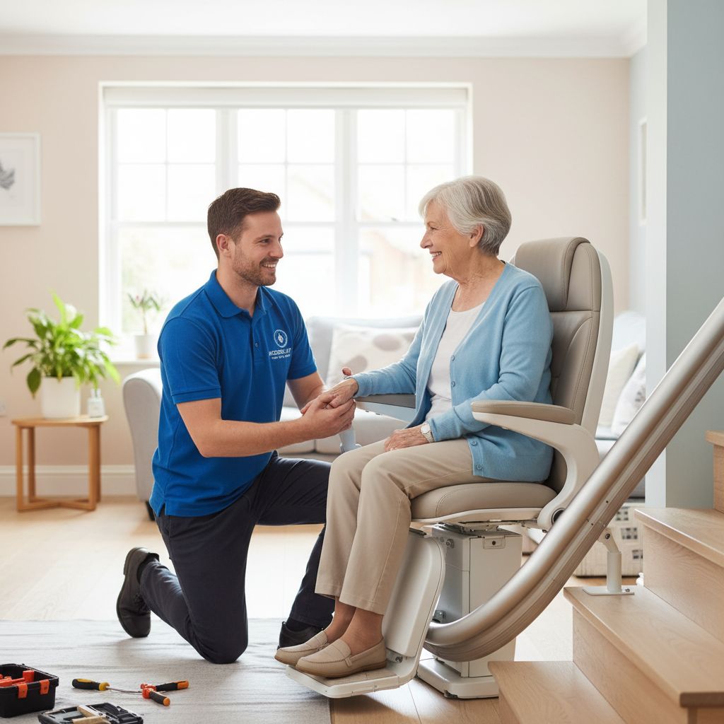 GentleRise engineer installing a stairlift in a customer's home