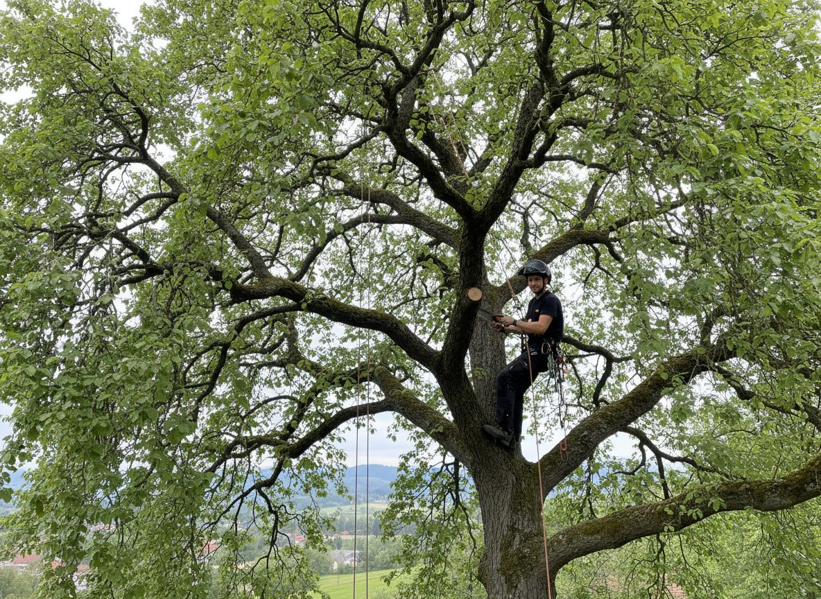 Arborist v krošnji drevesa