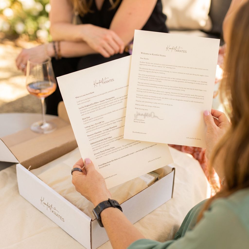 Komfort Krates letters lifestyle — opening a care package with personalized letters