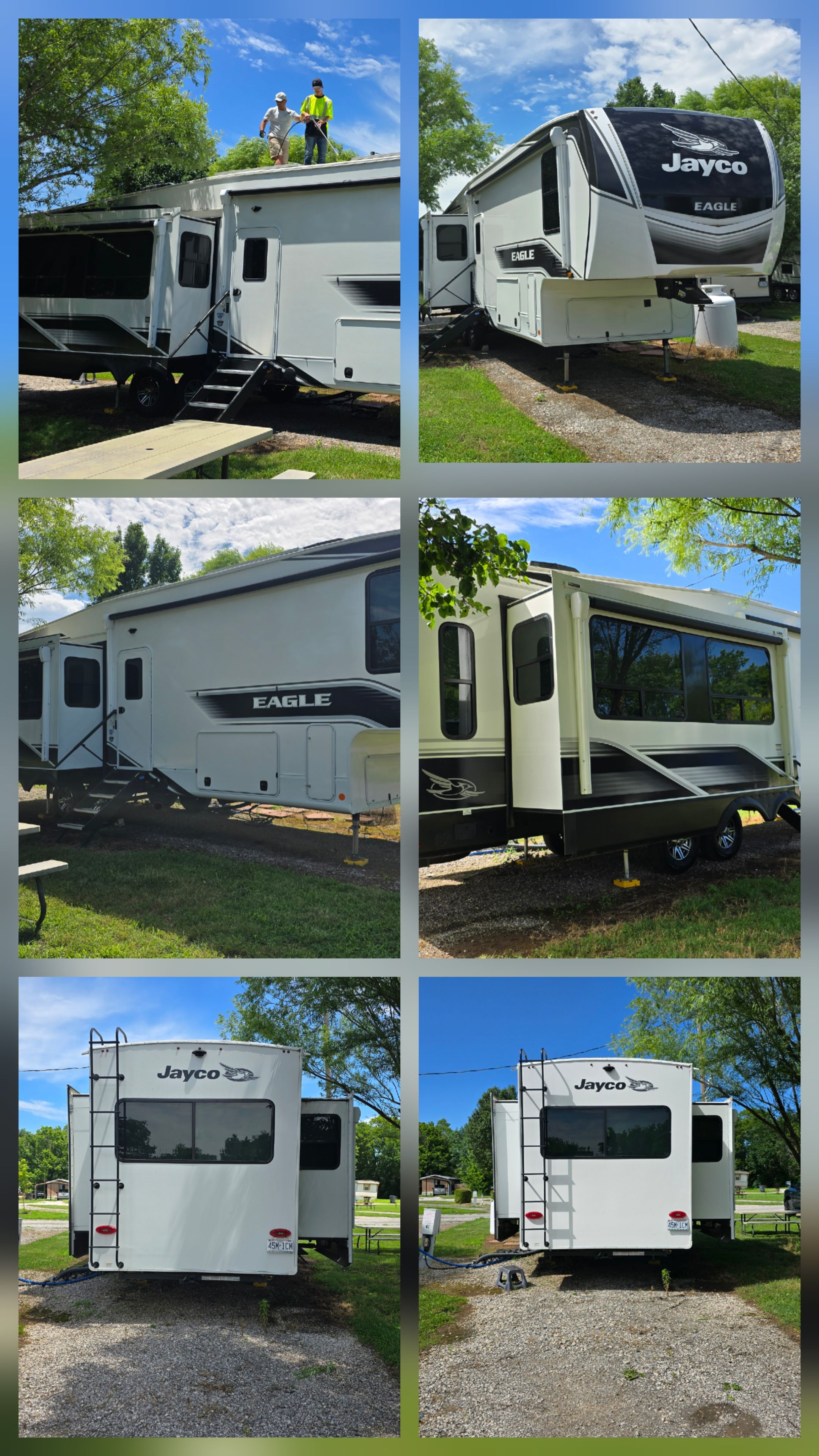 Team cleaning Jayco Eagle roof