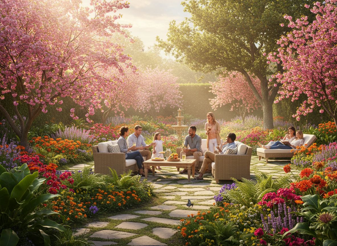 Families enjoying outdoor garden space