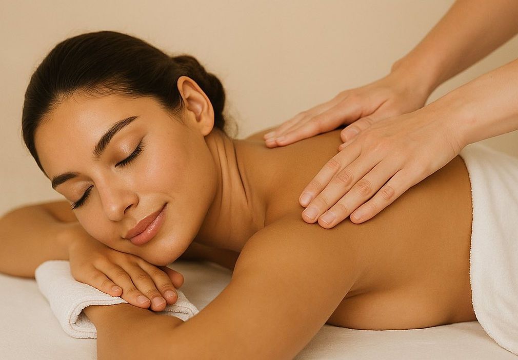 Woman receiving professional relaxation massage at Realuxe Wellness