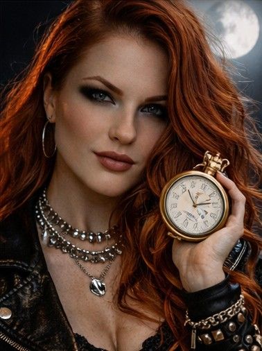 Alyx Daryk with pocket watch under moonlight