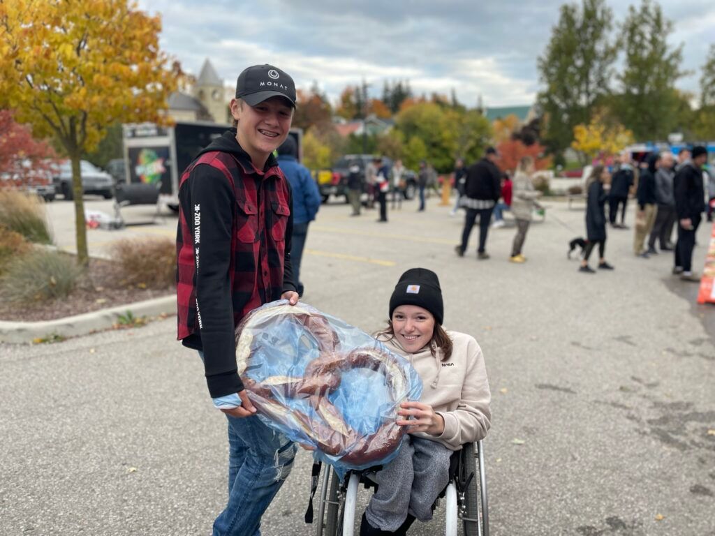 Couple sharing a giant pretzel