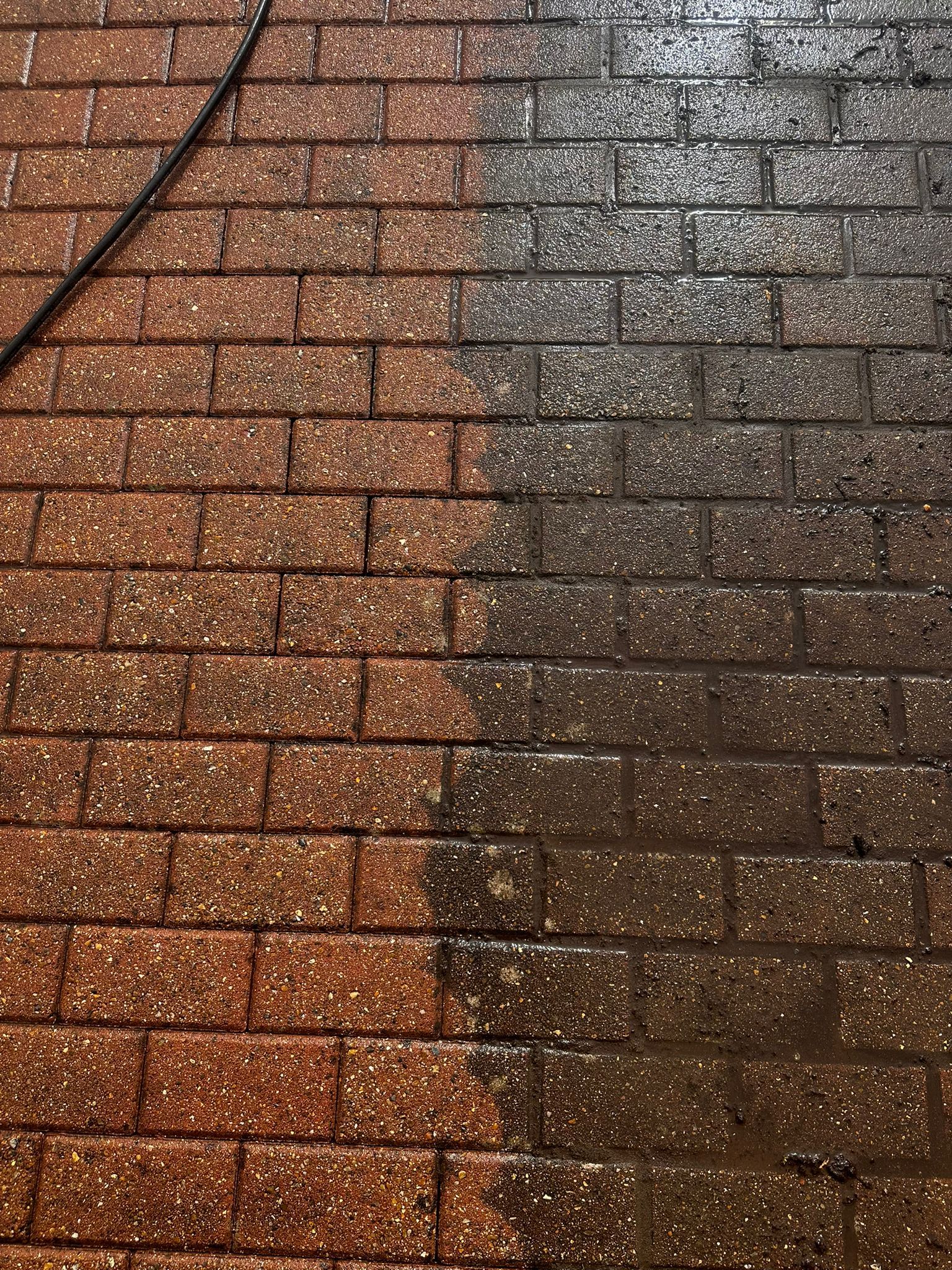 Wet and dry comparison of cleaned block paving