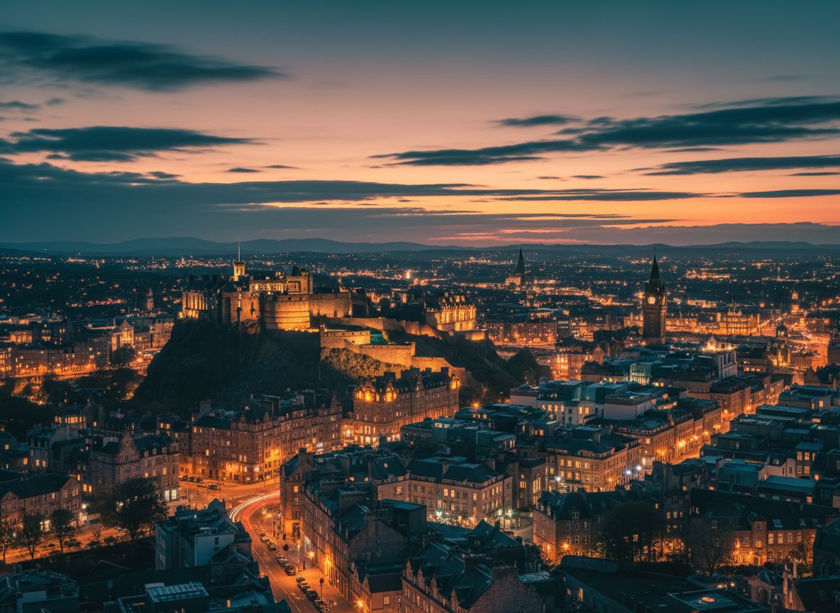 Edinburgh skyline at dusk with Edinburgh Castle for event management in Edinburgh