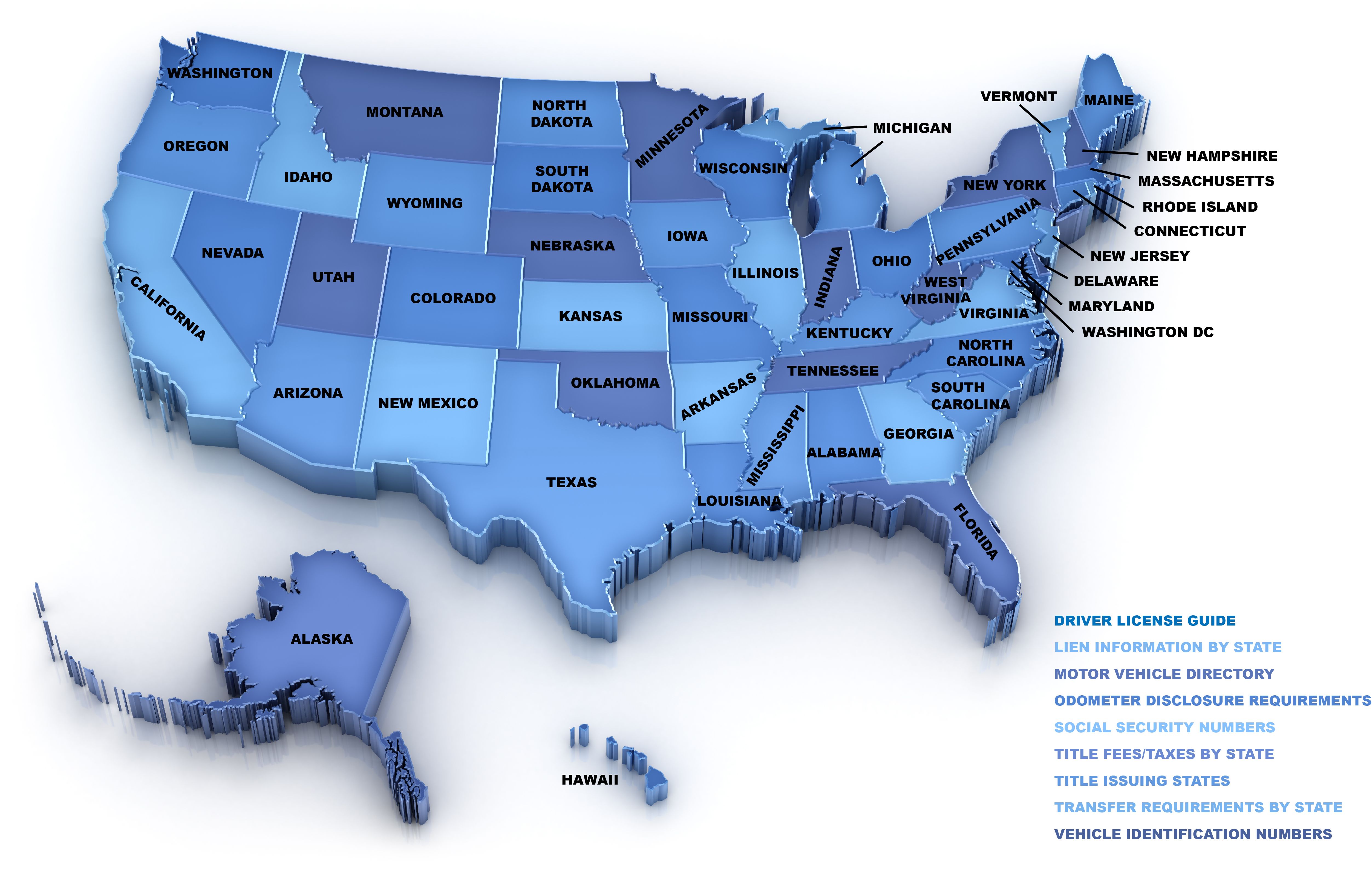 US Map with driver license guide