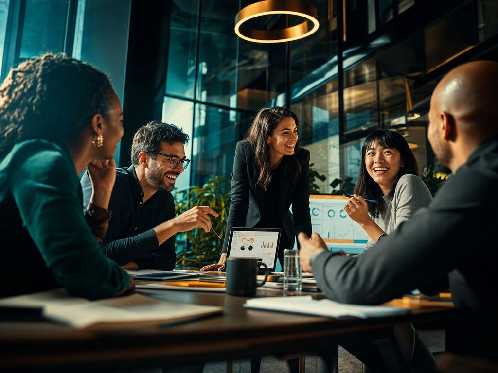 Diverse team of talent acquisition professionals in a collaborative meeting