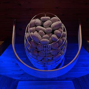 HUUM DROP sauna heater with blue lighting