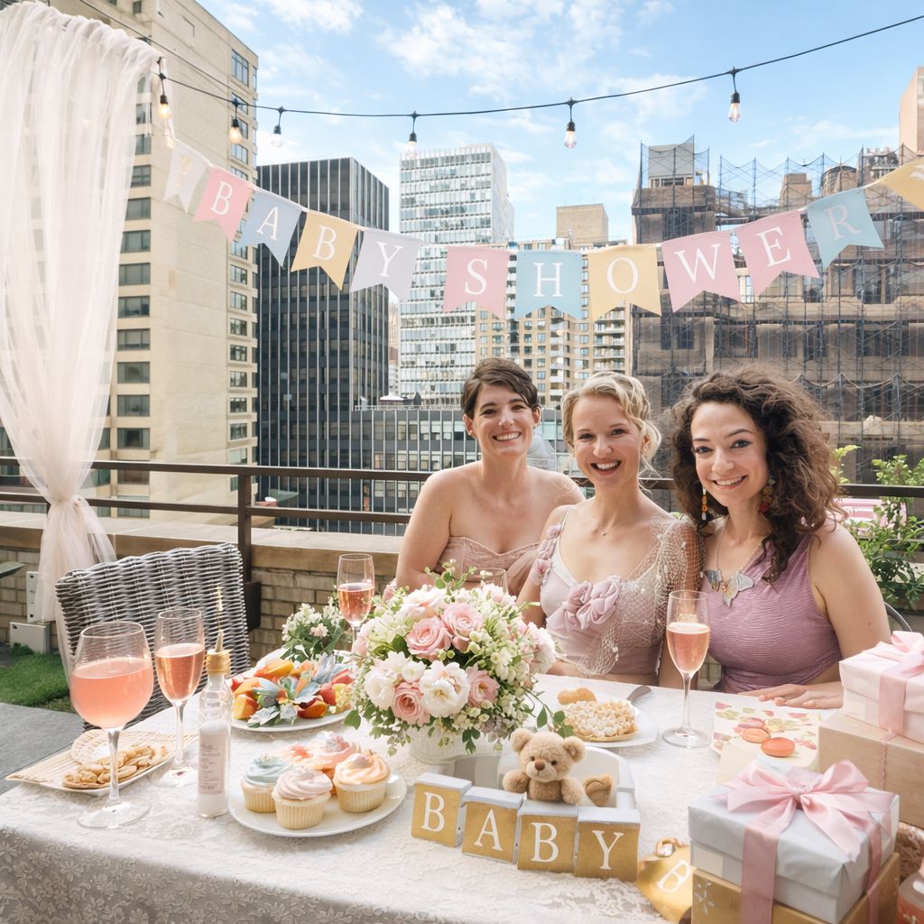 Baby shower celebration on terrace