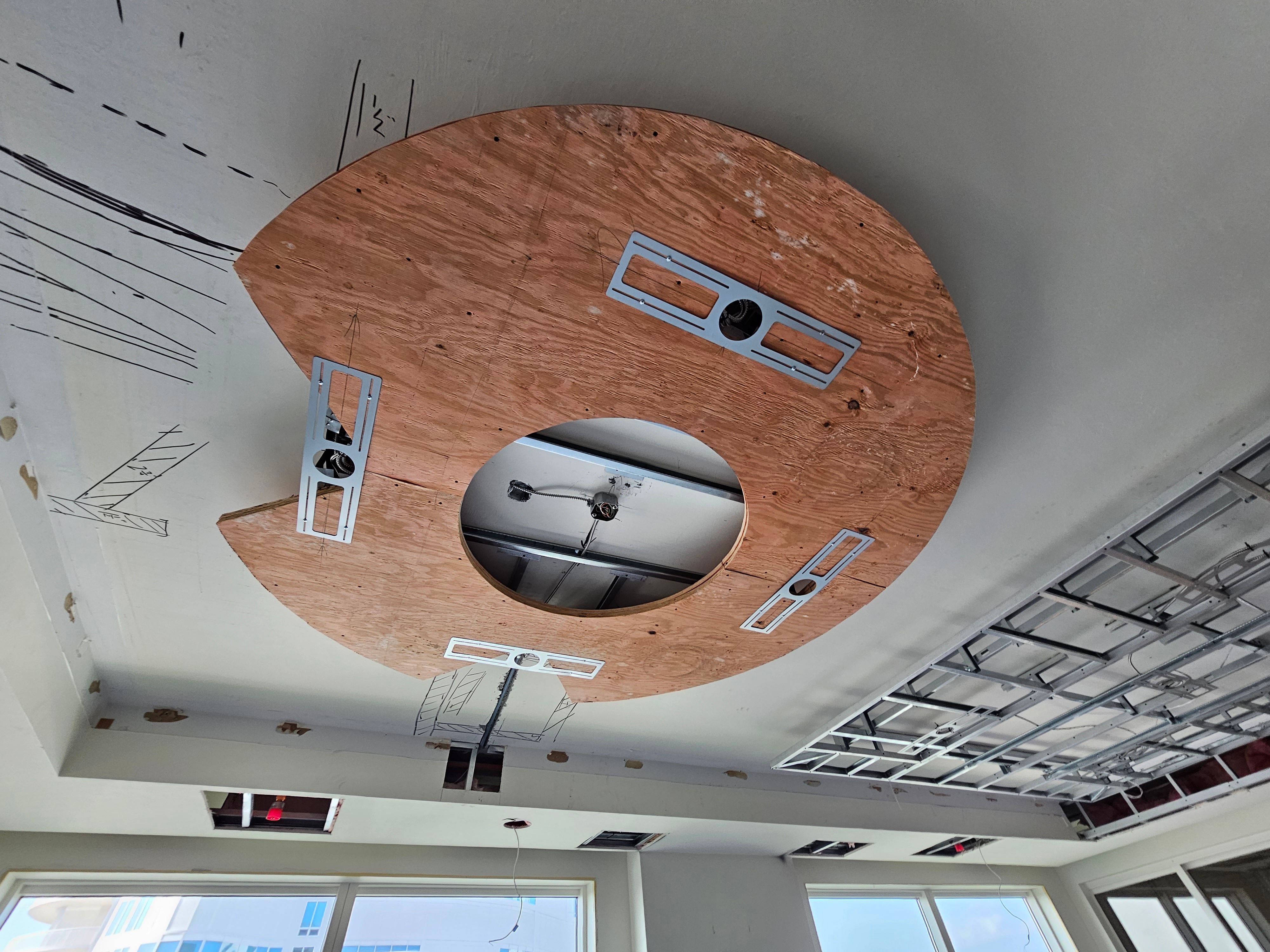 Ceiling feature framing detail during construction