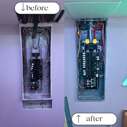 Electrical panel upgrade before and after by Richie Electric — 200 AMP modern breaker panel installation