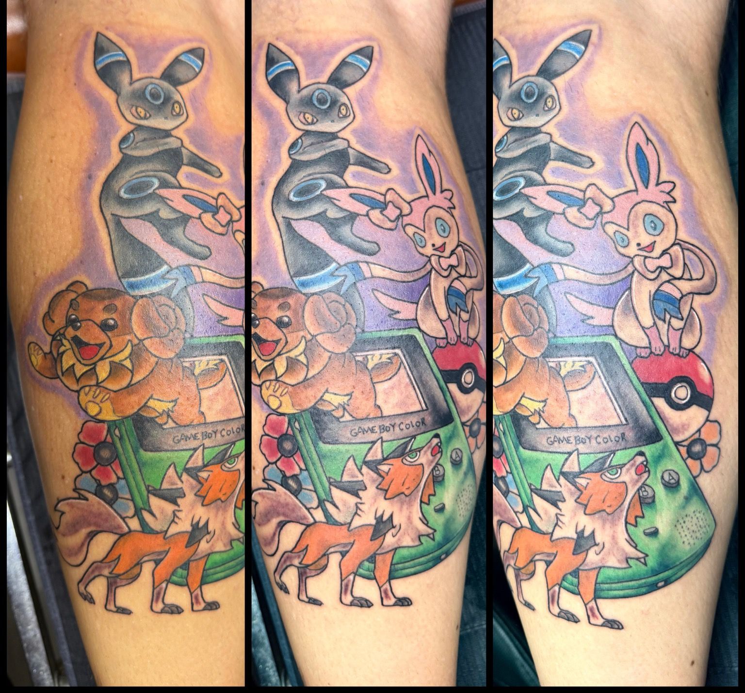 Color tattoo by Justin - Pokemon characters around a Game Boy Color