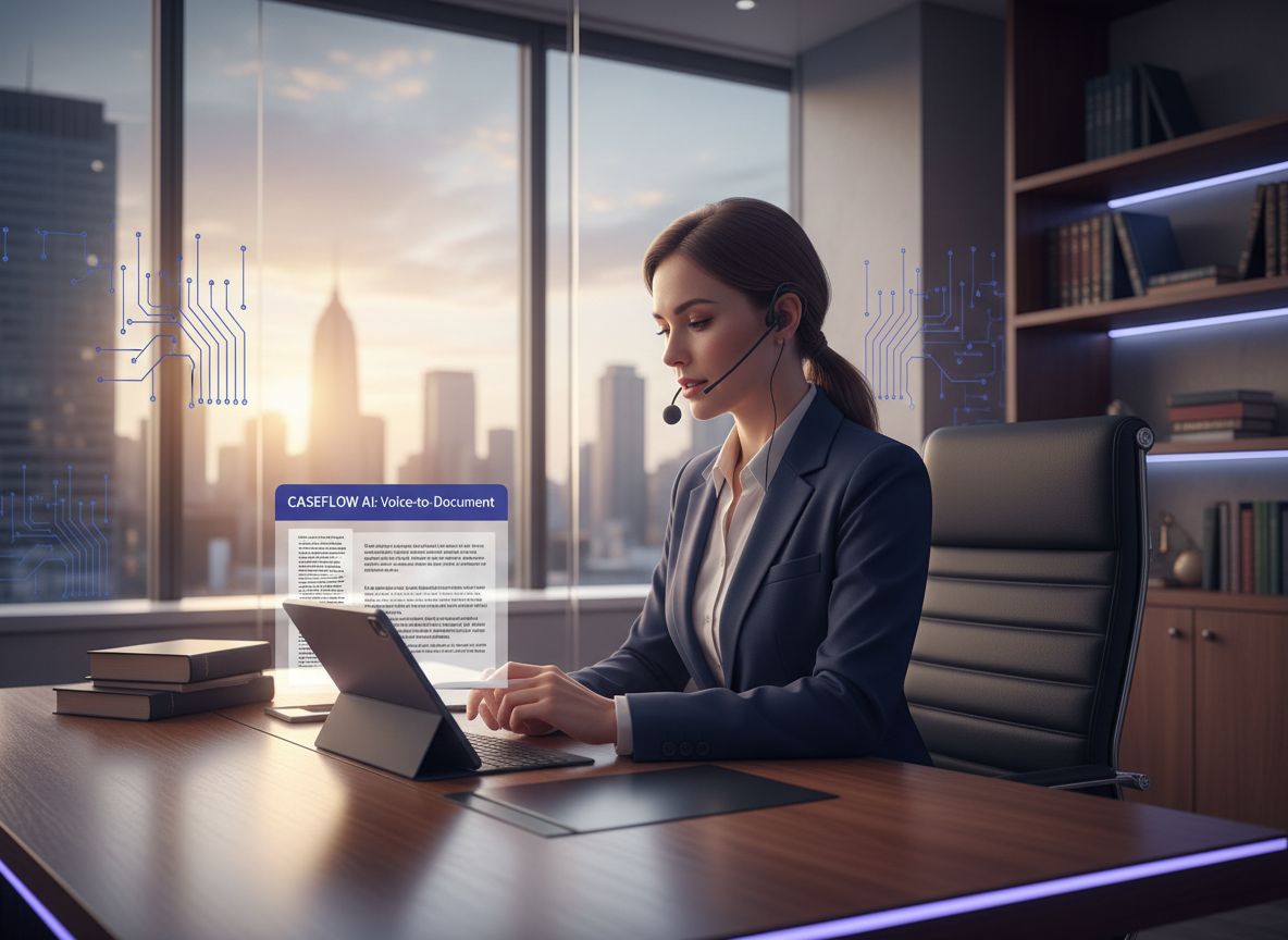 Attorney using CounselPad voice-to-document AI at modern desk