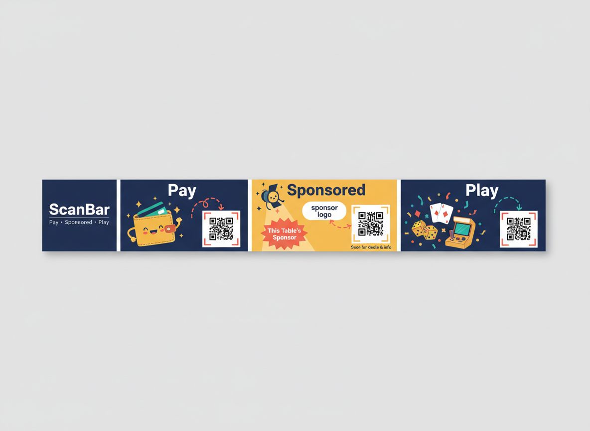 ScanBar product strip showing Pay, Sponsored, and Play features