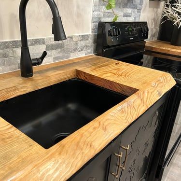 Custom wood countertop with built-in sink epoxy finish by Bark and Brushes Louisiana