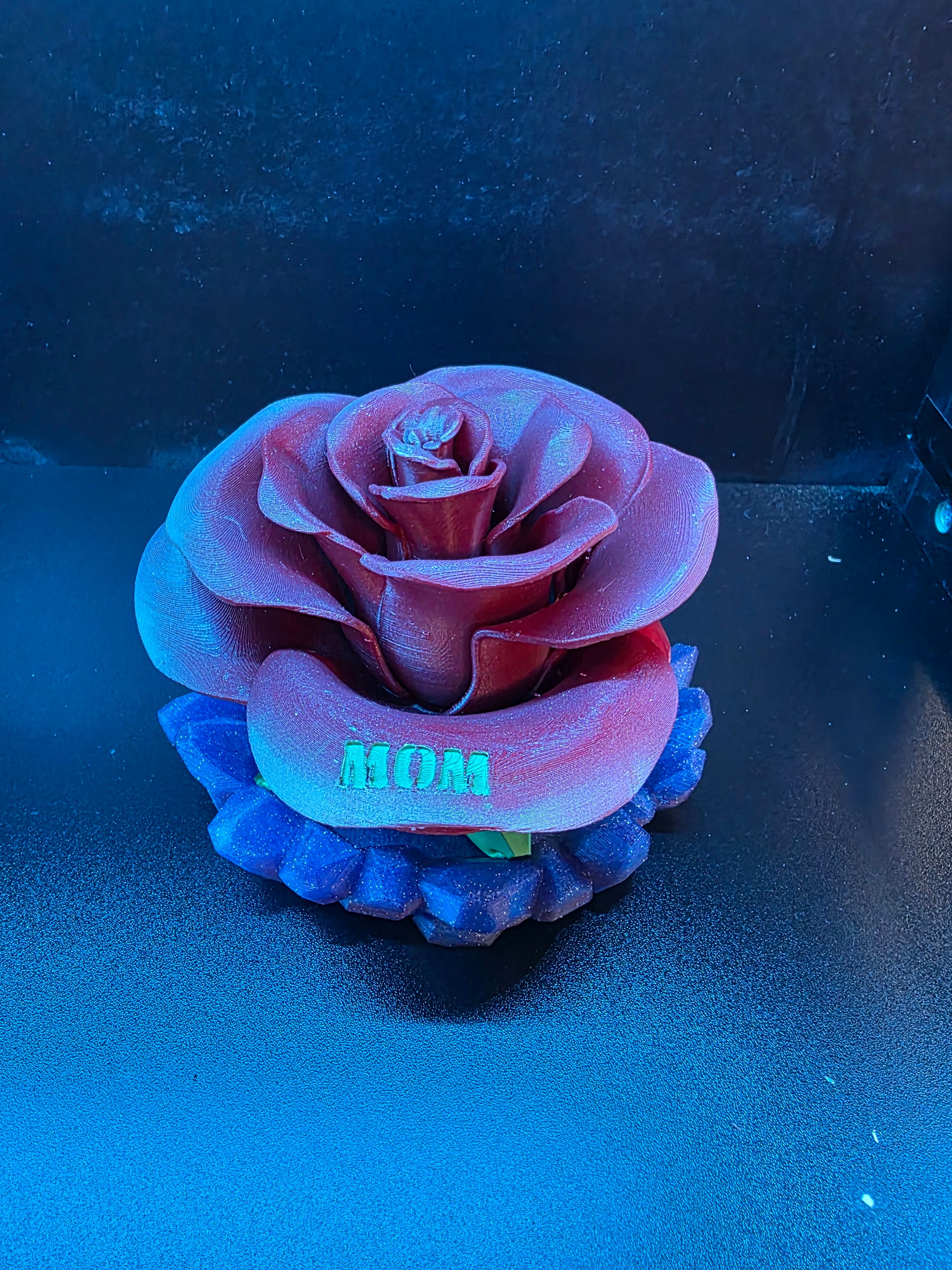 3D printed rose with MOM text