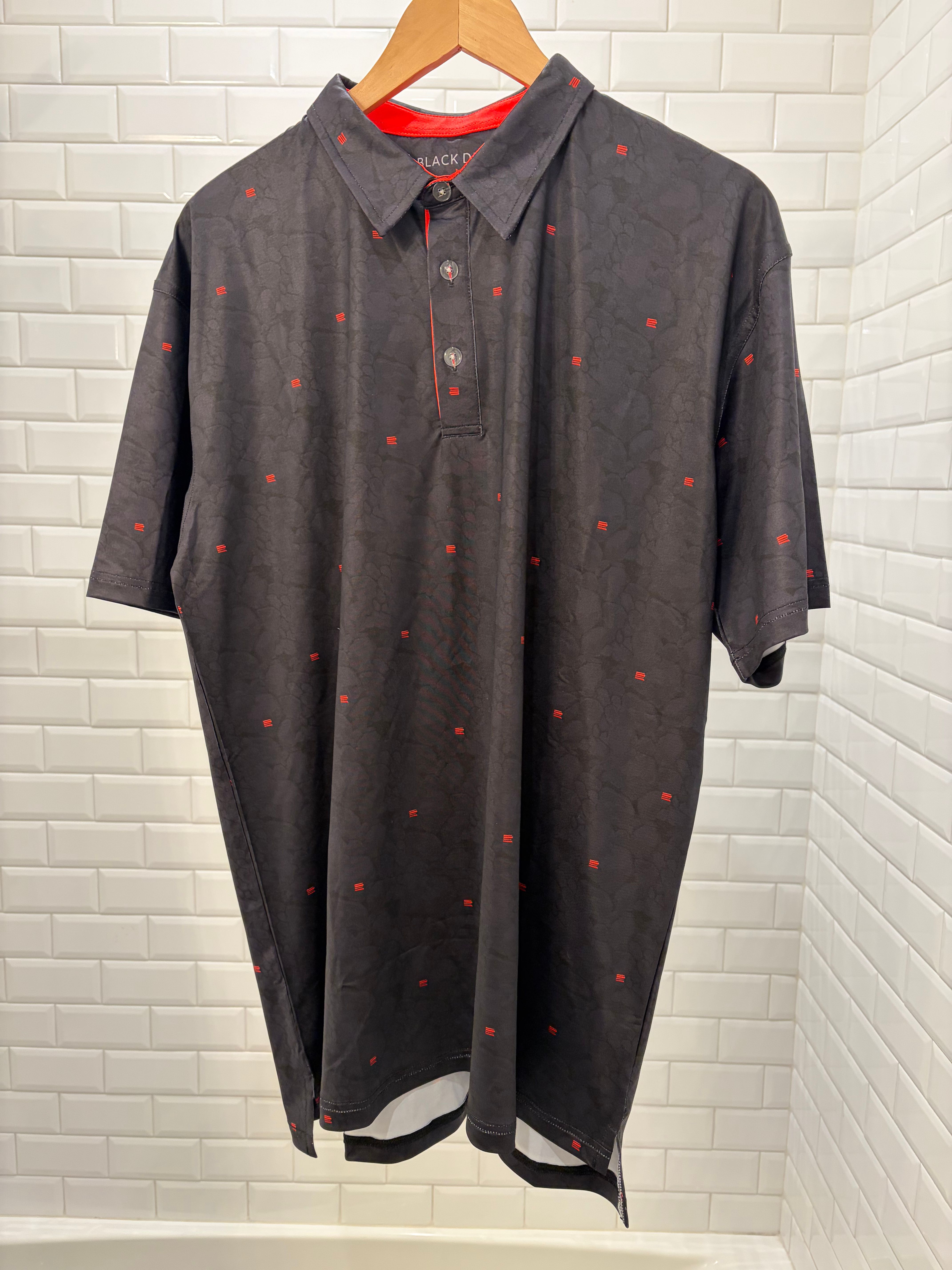 Black Desert custom polo with red accents