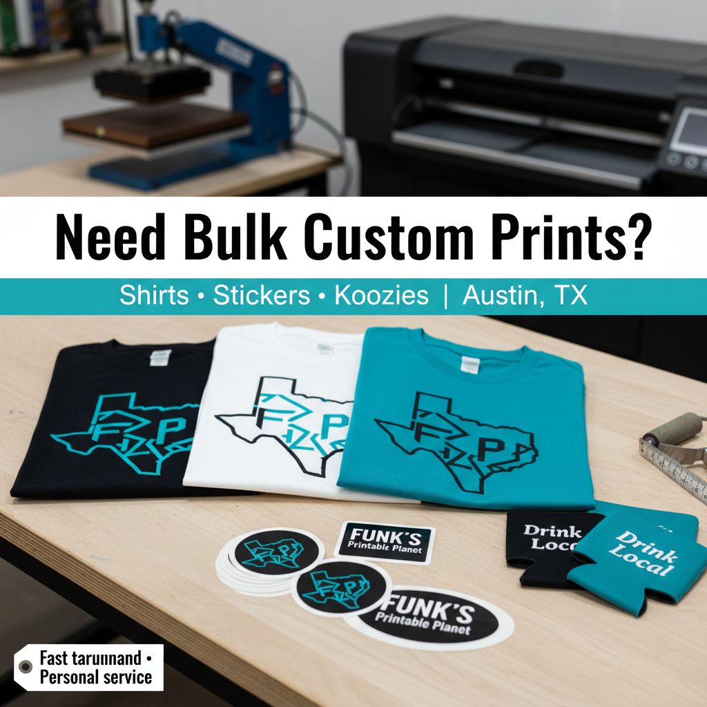 DTG direct to garment custom t-shirt printing by FUNK'S Printable Planet in Austin TX