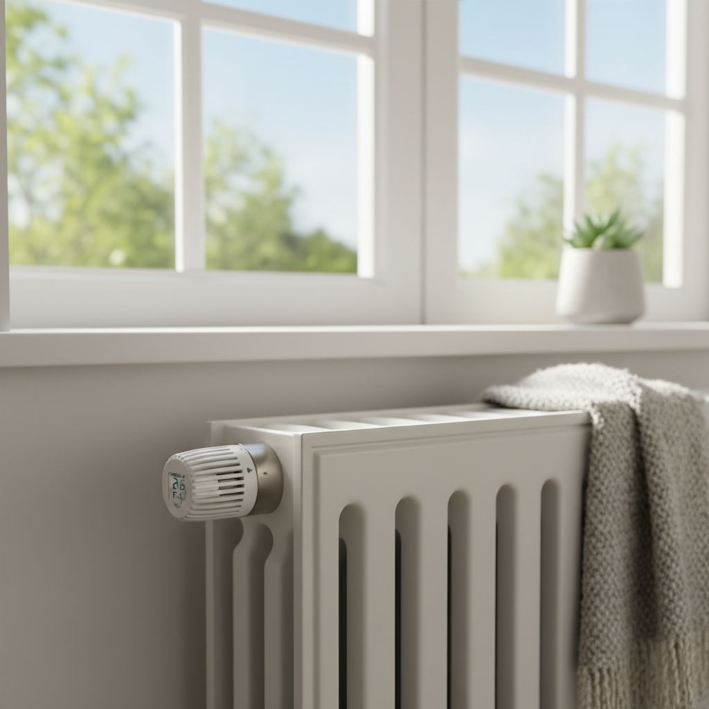 Valvola termostatica moderna su termosifone – progettazione termotecnica e dimensionamento impianti HVAC a Bologna