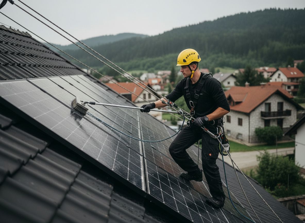 Čiščenje solarnih panelov na strehi