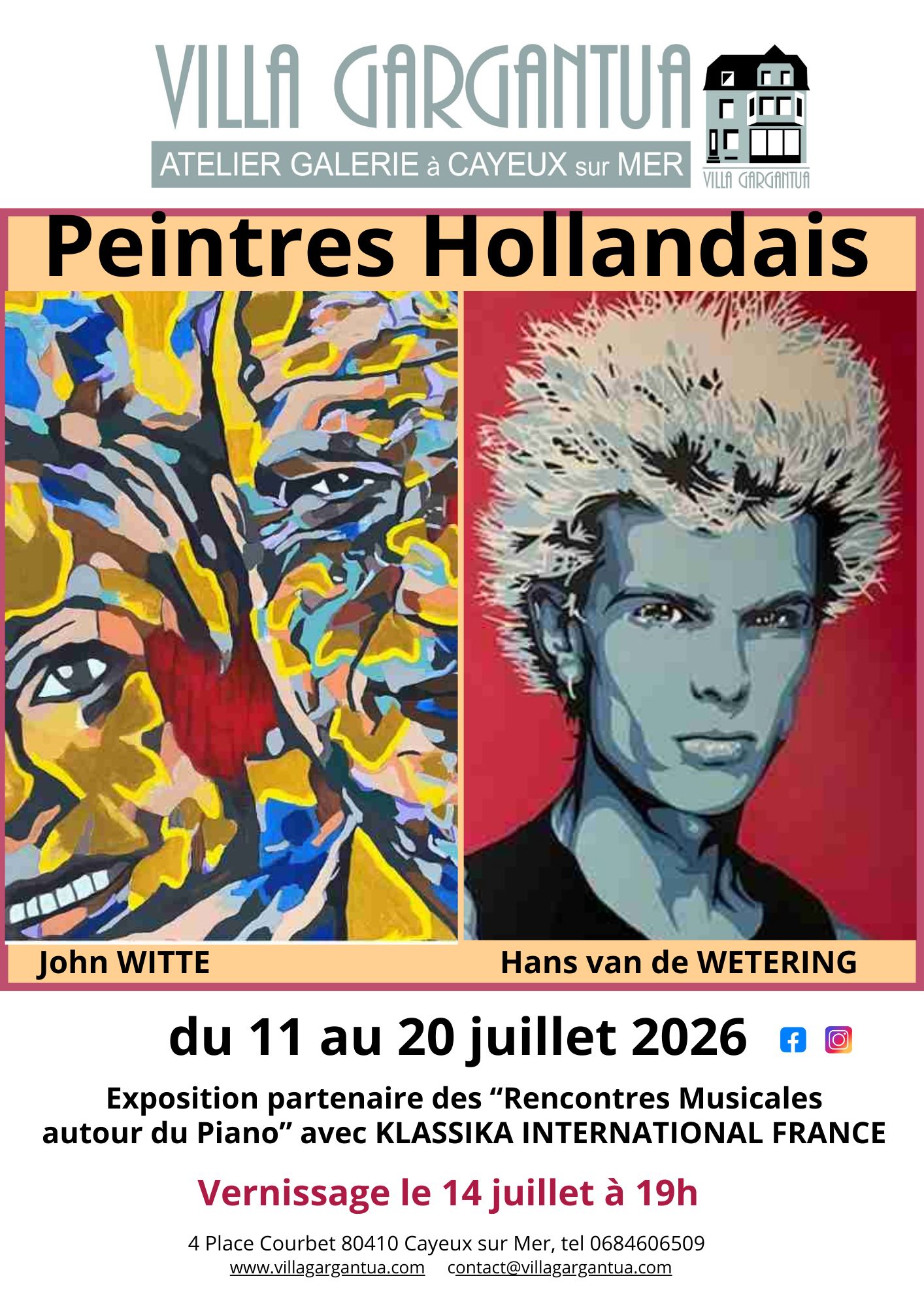 Affiche du vernissage John Witte et Hans van de Wetering - Villa Gargantua