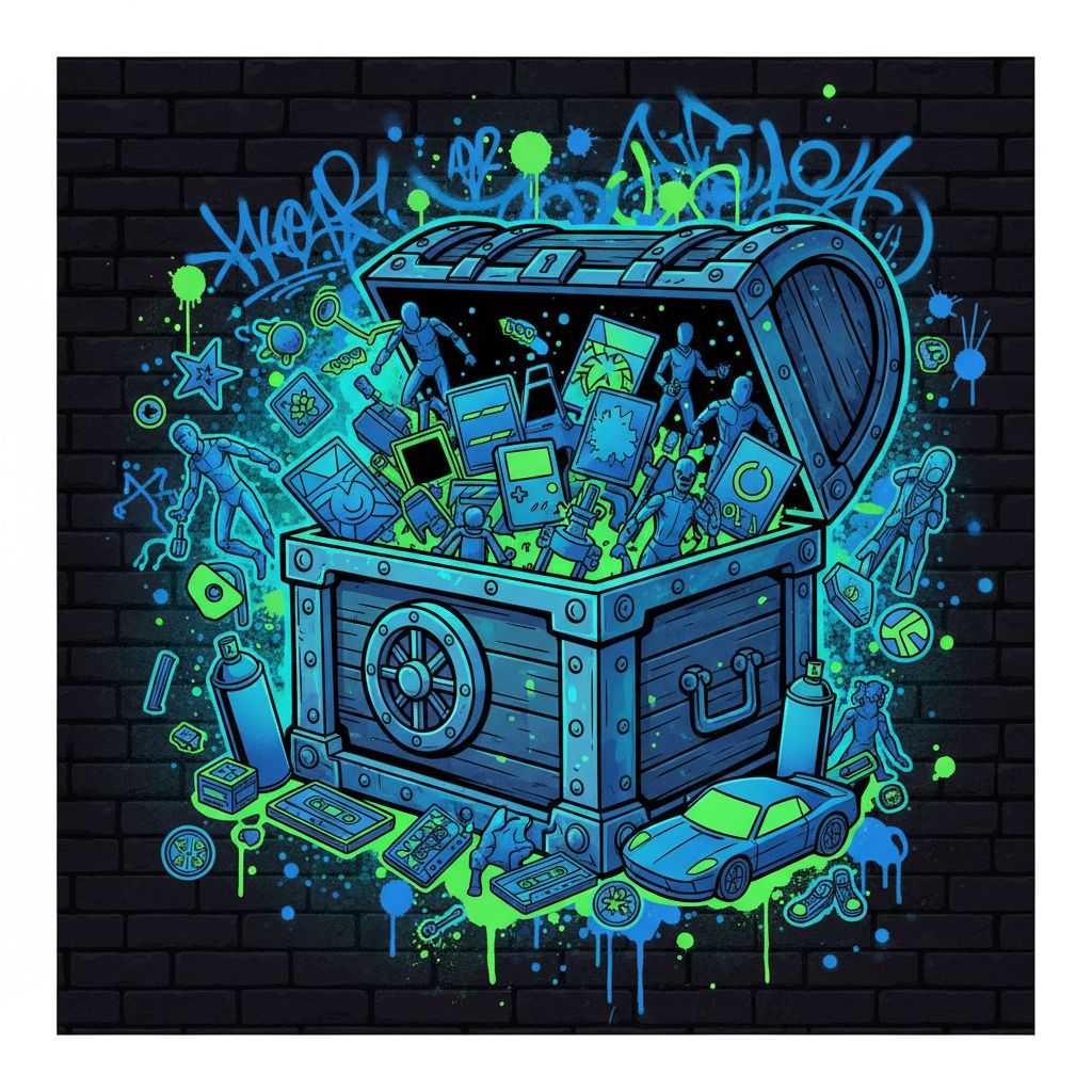 Treasure chest overflowing with collectibles