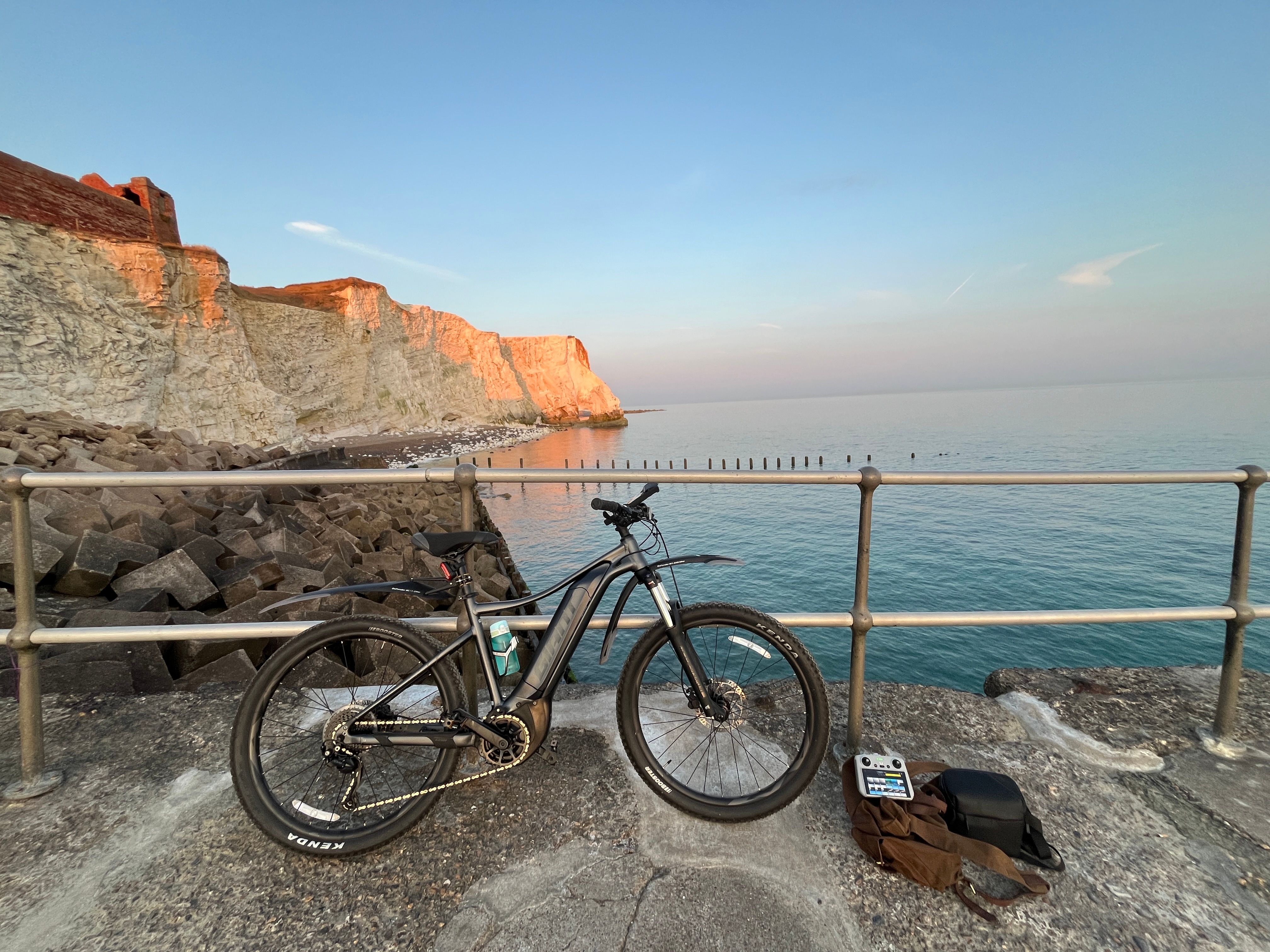 Drone filming equipment on the Sussex coast