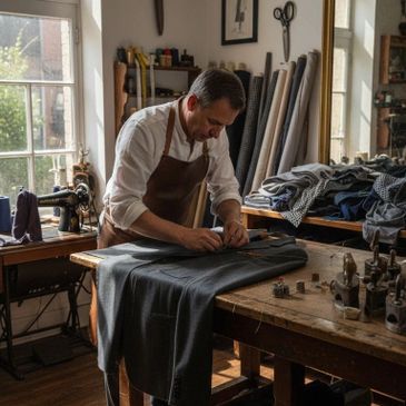 Custom suit tailor at work Houston BLU Fine Menswear