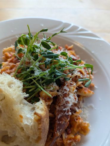 House-made pasta with red sauce at Olio