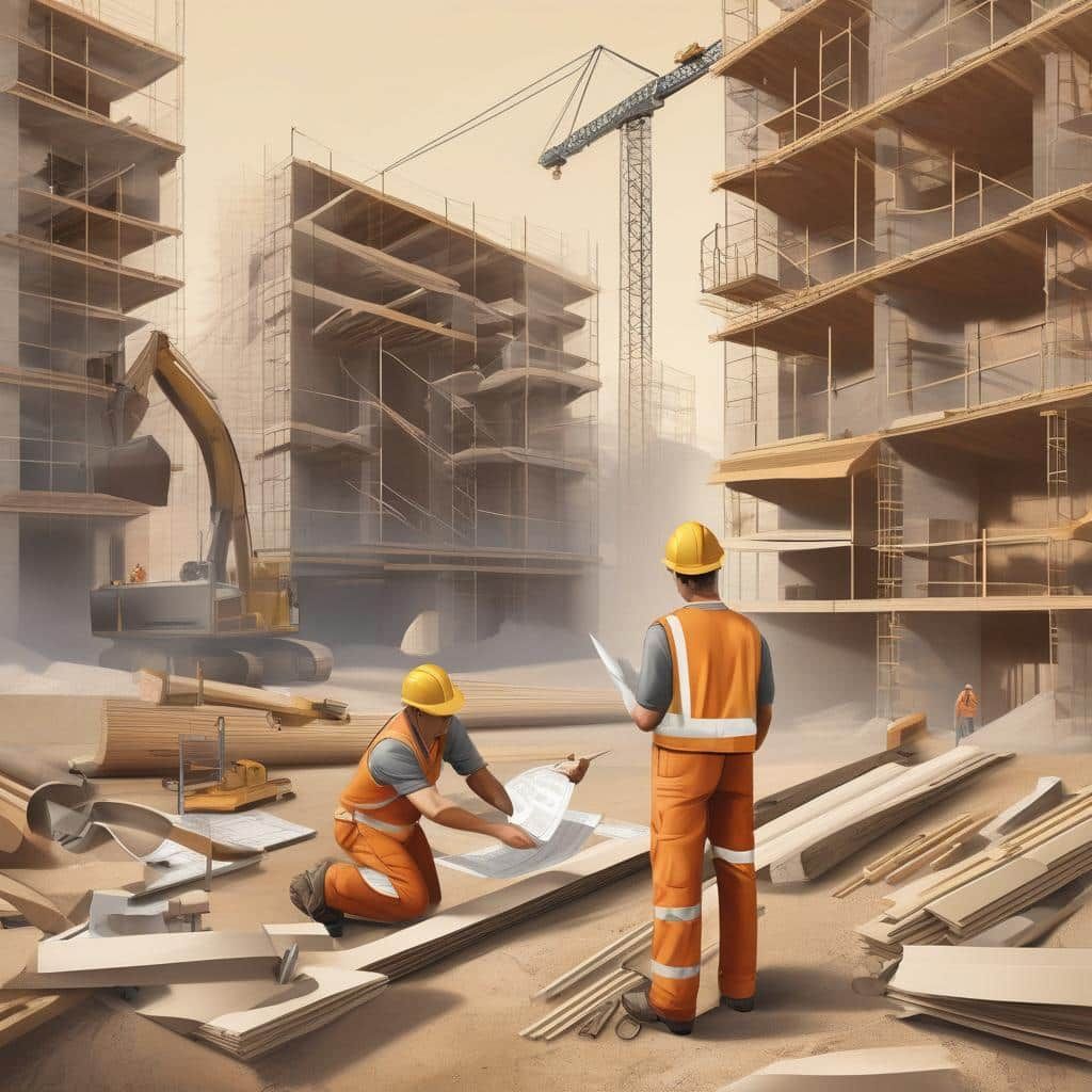 Cantiere di ristrutturazione a Bologna con operai e planimetrie – detrazioni fiscali per lavori edili