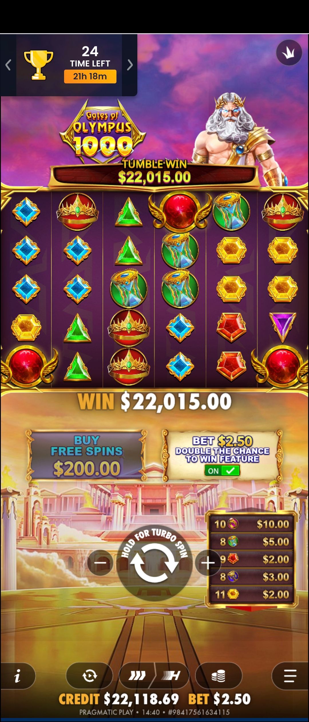 Gates of Olympus 1000 - $22,015 Tumble Win