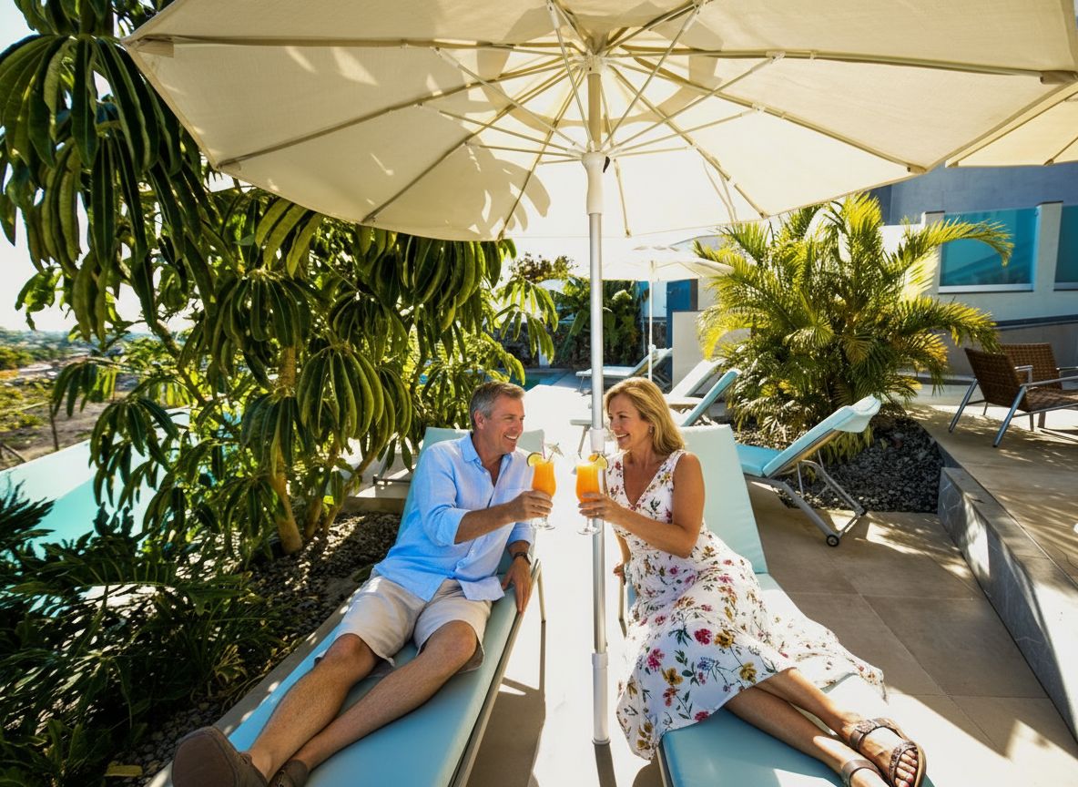 Couple relaxing by the pool
