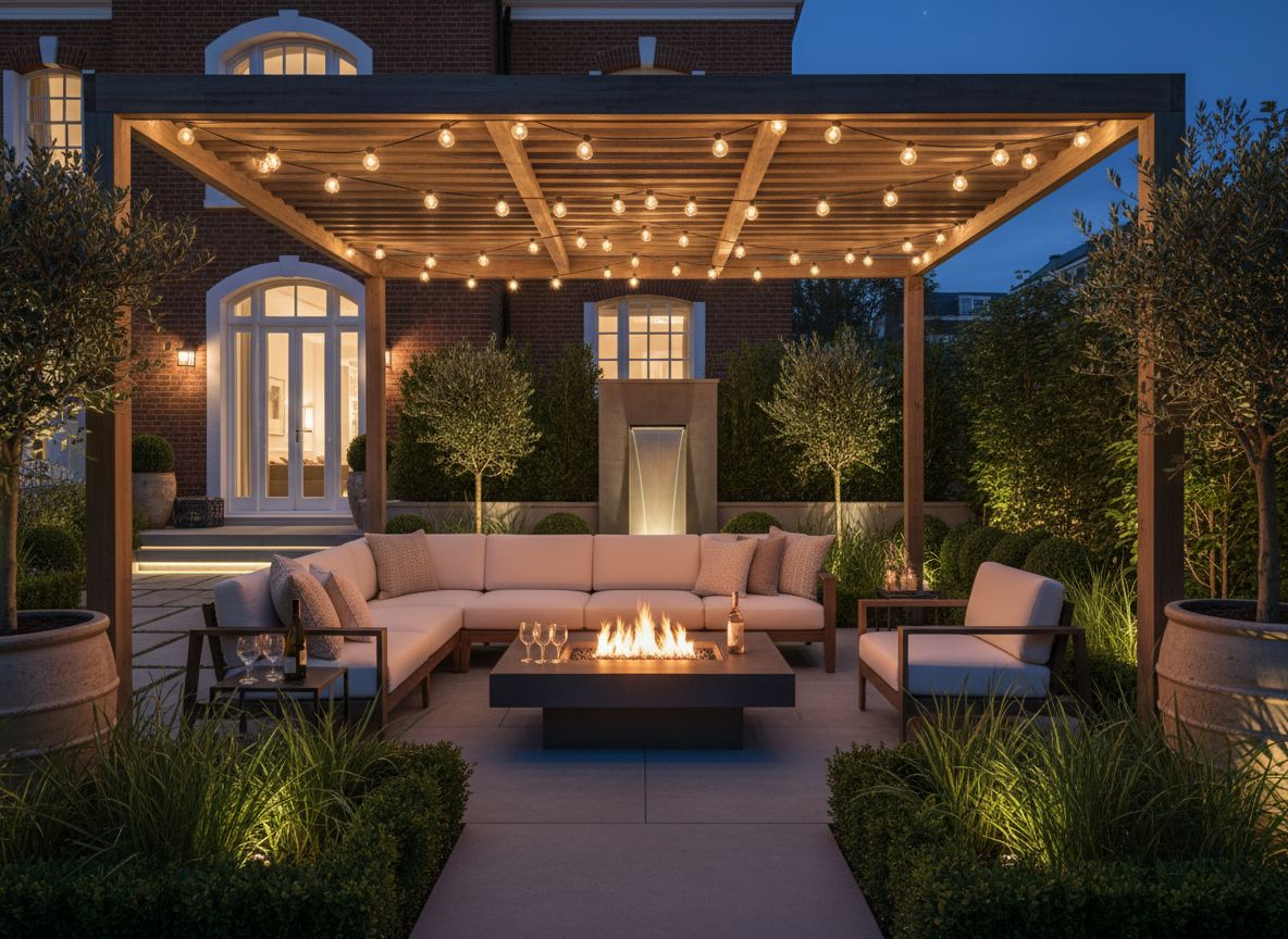 Premium pergola evening entertaining space — award-winning outdoor living design by Wicked Gardens LTD South East London