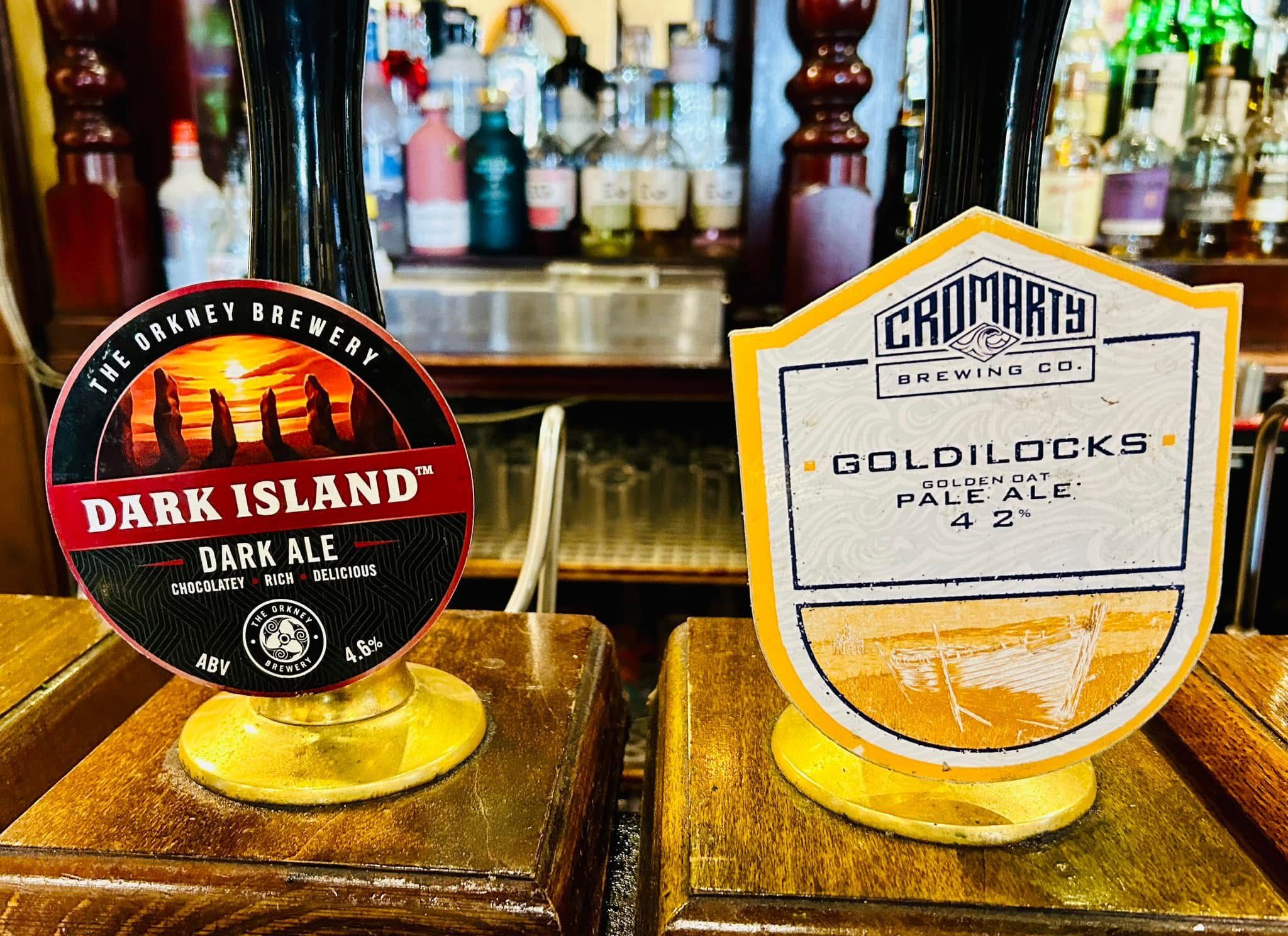Real ales on tap at The Castle Tavern - Dark Island and Goldilocks