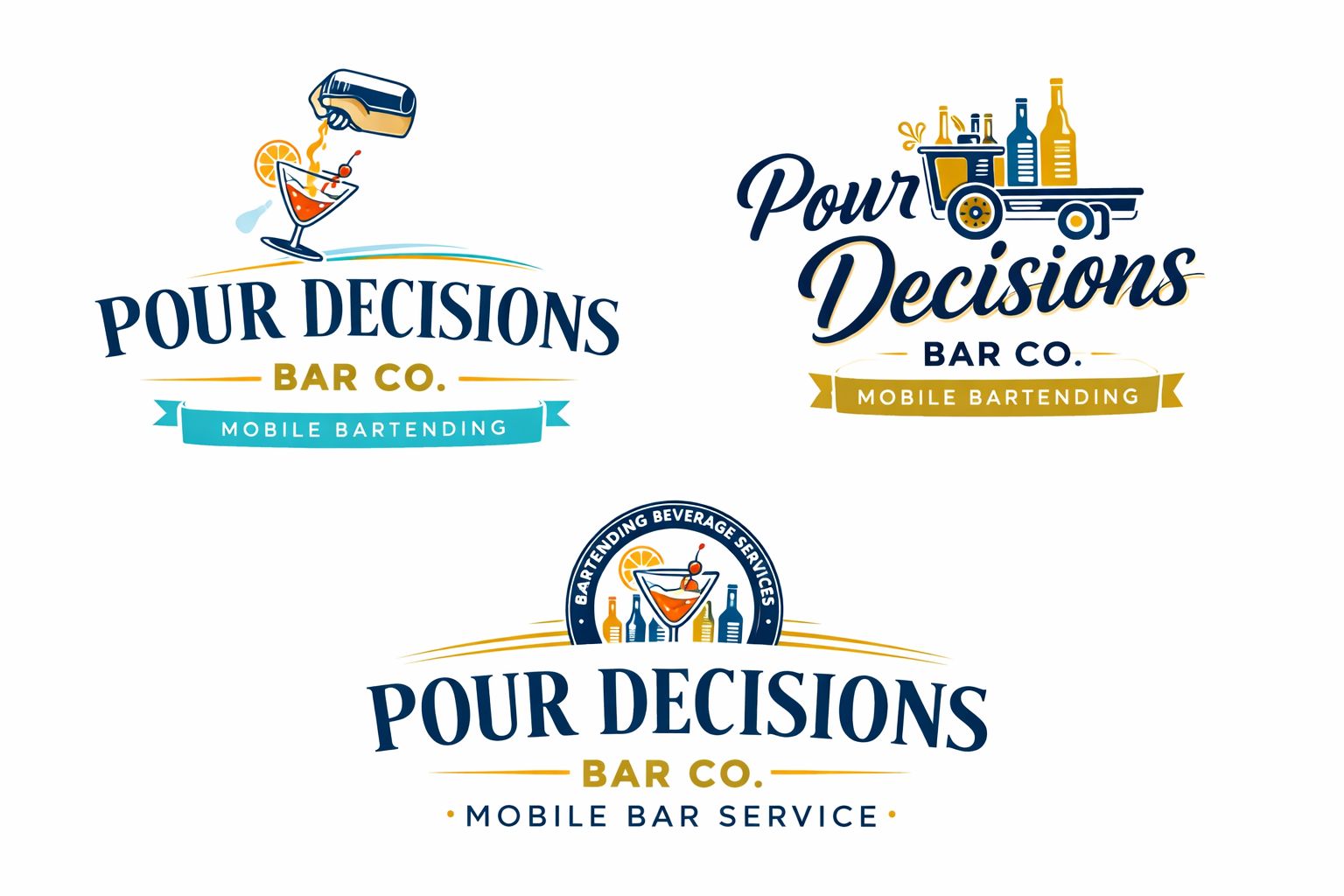 Pour Decisions Bar Co. logo variations