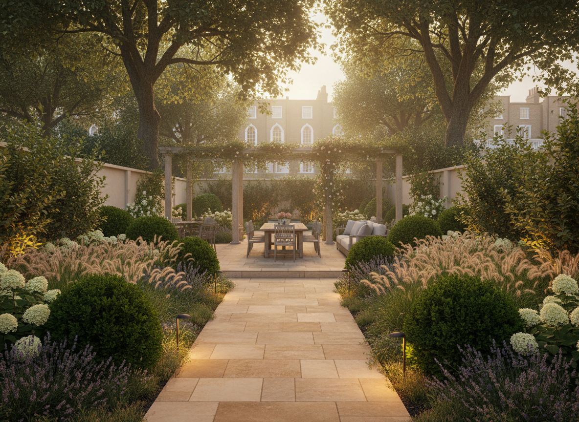 Refined garden pathway with terrace planting — premium garden design in Greenwich, Blackheath and Lewisham by Wicked Gardens LTD