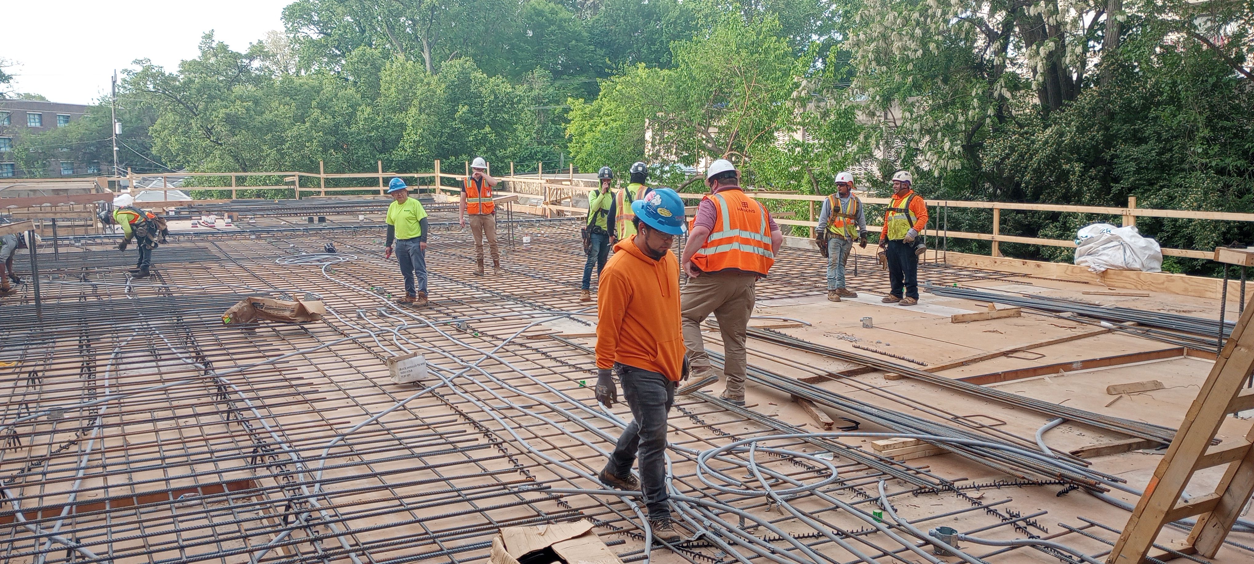 Construction site rebar work