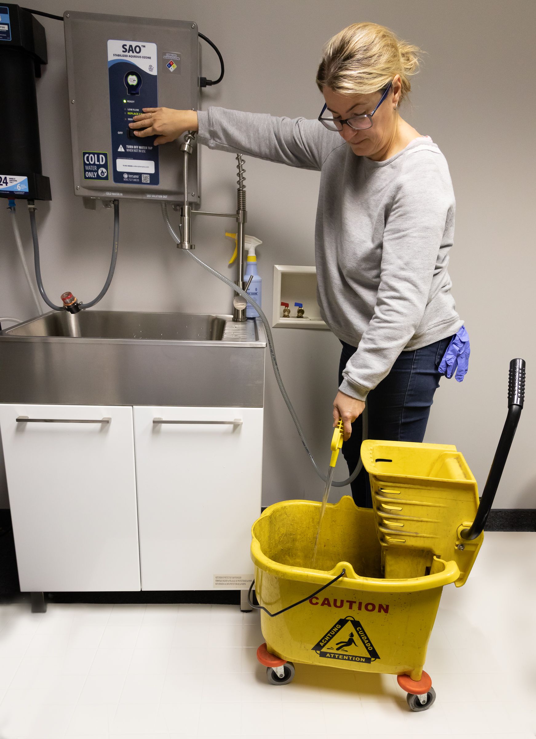 Filling a mop bucket with SAO - no PPE required