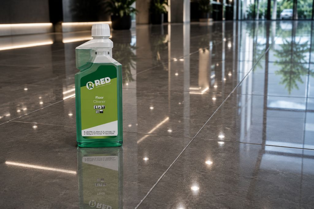 RED Floor Cleaner op glanzende vloer in kantoorgebouw