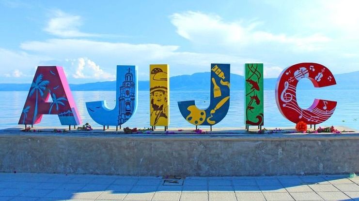 Colorful AJIJIC sign by the waterfront