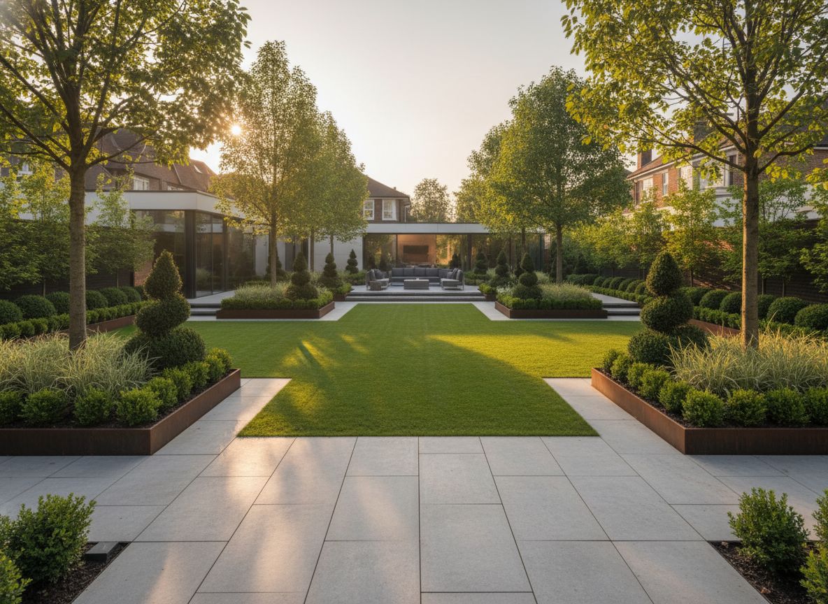 Elite landscaped garden with premium porcelain paving — luxury garden design and landscaping in South East London by Wicked Gardens LTD
