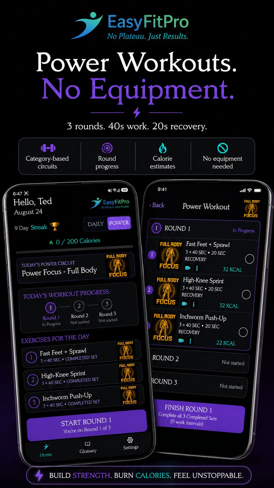 Power workouts with HIIT circuits and rounds