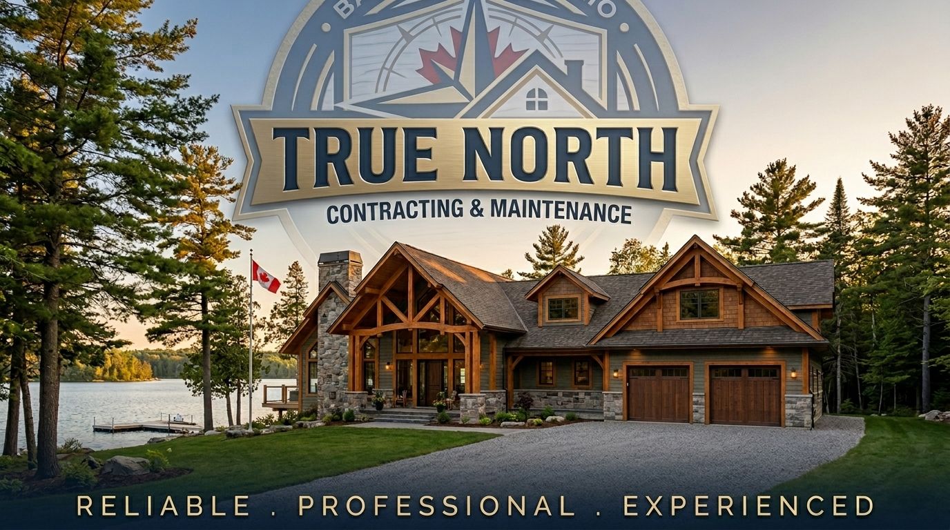 True North Contracting & Maintenance - lakeside property with logo banner